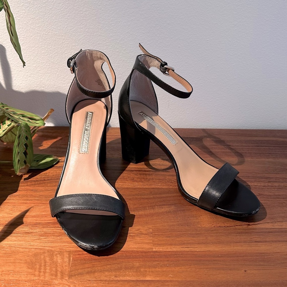 Black leather strap heel sandals/ Audrey Brooke